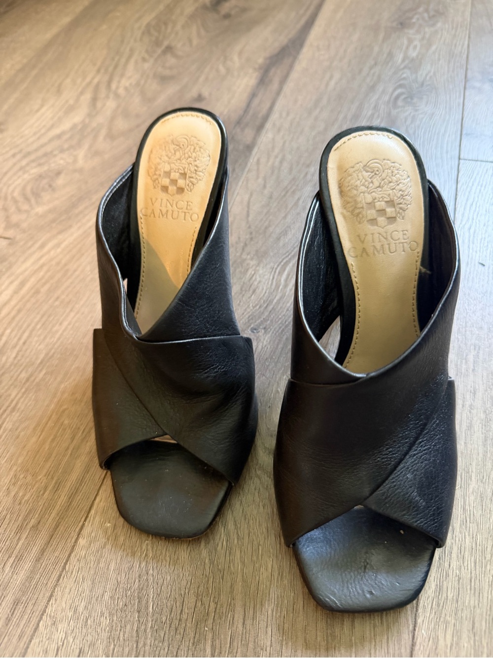 Vince Camuto Black Leather Crisscross Open-Toe Mule